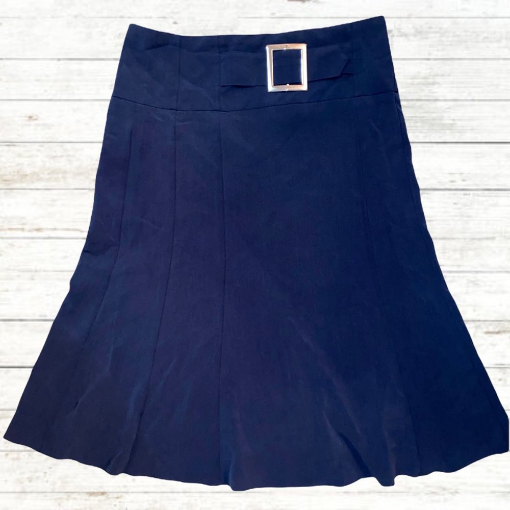 Women’s Vintage Blue Wall Street Belted Midi Skirt - Large